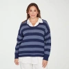 Hearts Of Palm Womens Long Sleeve Striped Layered Sweater Plus In Blue
