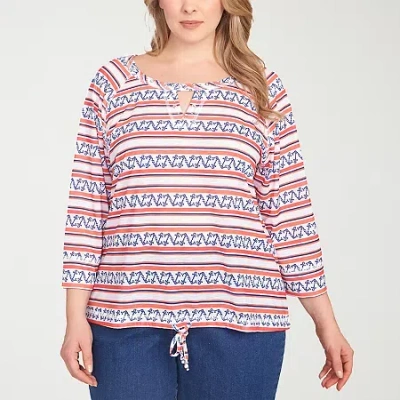 Hearts Of Palm Womens Plus Keyhole Neck 3/4 Sleeve T-shirt In Red