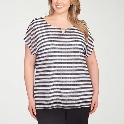 Hearts Of Palm Womens Plus Keyhole Neck Short Sleeve T-shirt In Black