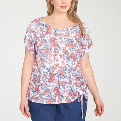 Hearts Of Palm Womens Plus Round Neck Short Sleeve T-shirt In Red