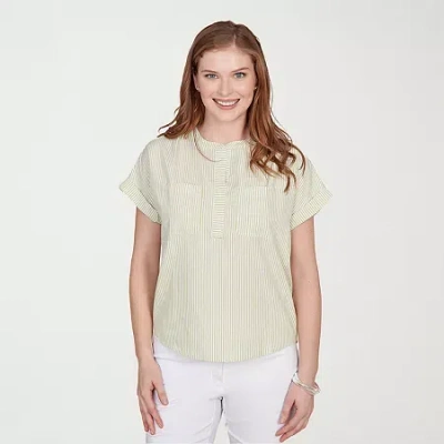 Hearts Of Palm Womens Split Crew Neck Short Sleeve Blouse In Multi