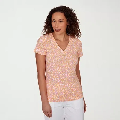 Hearts Of Palm Womens V Neck Short Sleeve T-shirt In Pink
