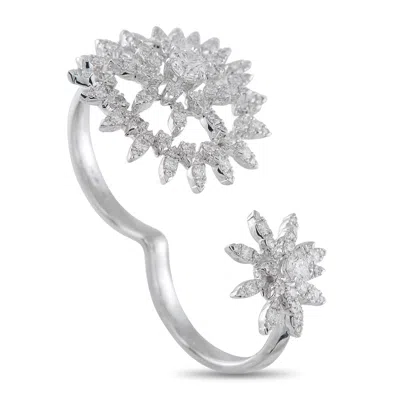 Hearts On Fire Aerial 18k White Gold 1.40ct Diamond Sunburst Double Finger Ring Hf17-070125 In Silver