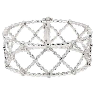 Pre-owned Hearts On Fire Lorelei Lattice Diamond Bangle Bracelet 18k White Gold 2.40ctw