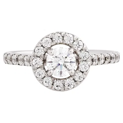 Pre-owned Hearts On Fire Round Diamond Halo Style 18k White Gold Engagement Ring