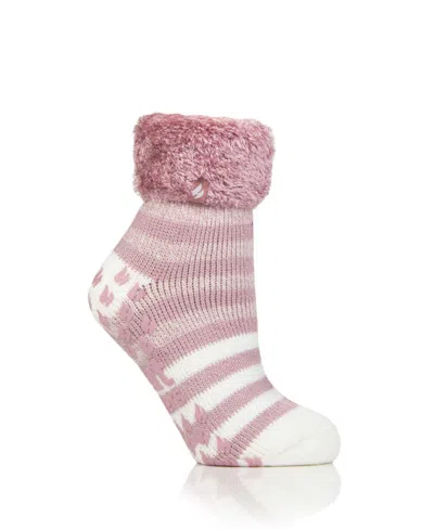 Heat Holders Aberfeldy Stripe Lounge Socks In Dusty Pink