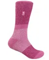 Heat Holders Girls 2.5-10 Original Block Twist Crew-length Thermal Socks In Pink