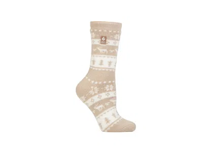Heat Holders Lite Jade Holiday Outdoor Deer Crew Socks In Beige
