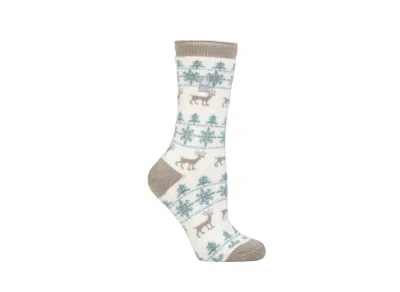Heat Holders Lite Jade Holiday Outdoor Deer Crew Socks In Cream,blue