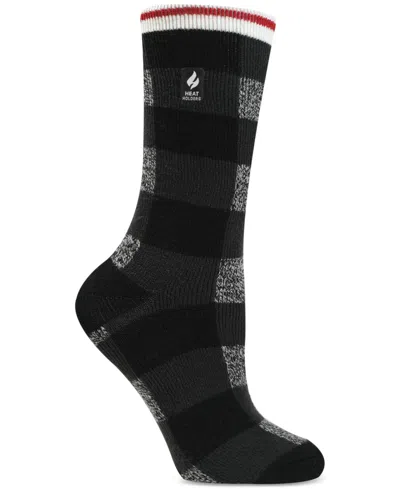 Heat Holders Lite Riley Buffalo Plaid Crew Socks In Black