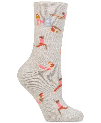 Heat Holders Lite Riley Buffalo Plaid Crew Socks In Light Grey