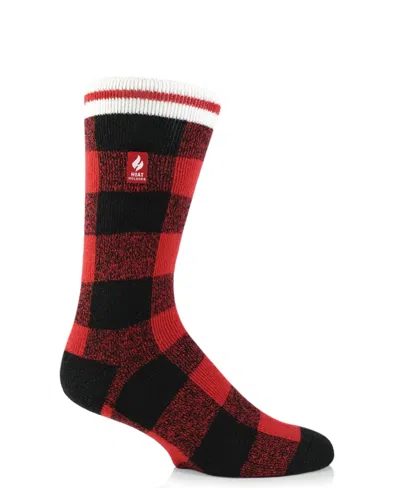 Heat Holders Men's Lite Roy Buffalo Plaid Crew Sock In Red,black