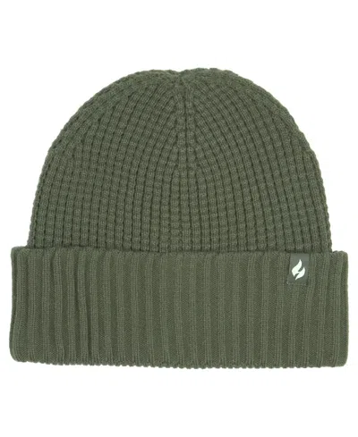 Heat Holders Men's Luke Waffle-knit Roll-up Beanie In Green