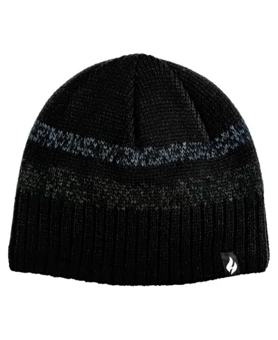 Heat Holders Men's Marled Stripe Ribbed Cuff Heatweaver Astor Beanie In Black