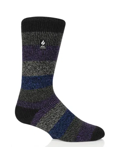 Heat Holders Men's Milan Stripe Crew Sock In Black,purple
