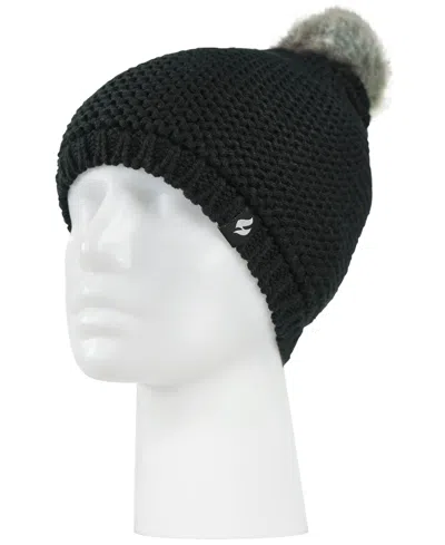 Heat Holders Paris Purl Stitch Pom-pom Hat In Black