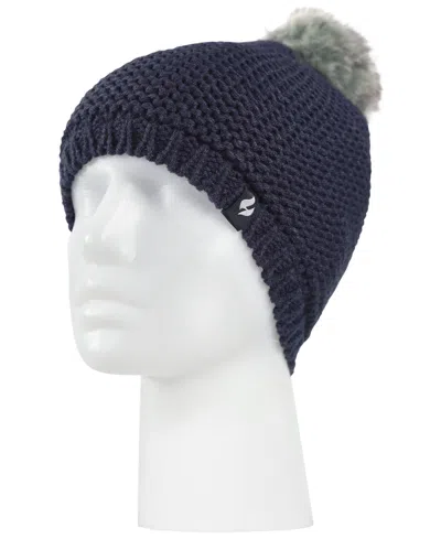 Heat Holders Paris Purl Stitch Pom-pom Hat In Navy