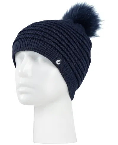 Heat Holders Women's Cannes Ribbed Pom-pom Hat In Navy
