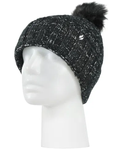 Heat Holders Women's Marseille Ribbed Roll-up Pom-pom Hat In Black