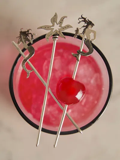 Heath Wagoner Mermaids Sterling Silver Cocktail Picks (set Of 5)  Abask Gift Set In Metallic