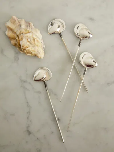 Heath Wagoner Oyster Sterling Silver Cocktail Picks (set Of 4)  Abask Gift Set In Gray
