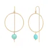 Heather Hawkins Jewelry Women's Blue Coin Gemstone Hoop Threader Earrings - Turquoise - Goldfilled