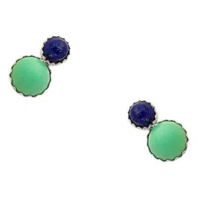 Heather Hawkins Jewelry Women's Blue Coupled Extra Tiny Turquoise And Lapis Serrated Studs - Sterling Silver