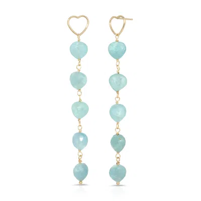 Heather Hawkins Jewelry Women's Blue Crazy On You Linear Heart Drop Earrings - Aquamarine - Goldfilled
