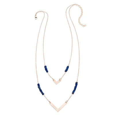 Heather Hawkins Jewelry Women's Blue Double Chevron Necklace - Lapis - Goldfilled