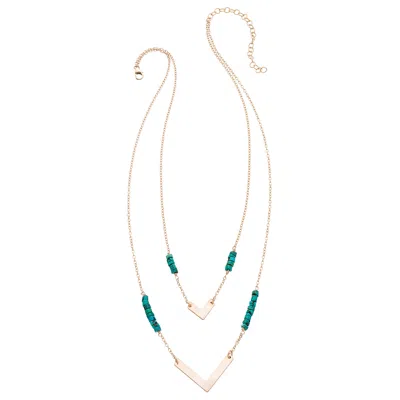 Heather Hawkins Jewelry Women's Blue Double Chevron Necklace - Turquoise - Gold-filled