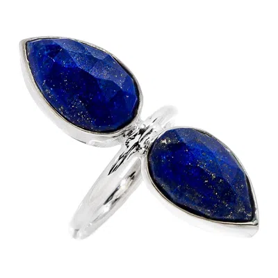 Heather Hawkins Jewelry Women's Blue Double Lotus Beauty Semi-precious Custom Cut Gemstone Ring - Sterling Silver - Lapis La