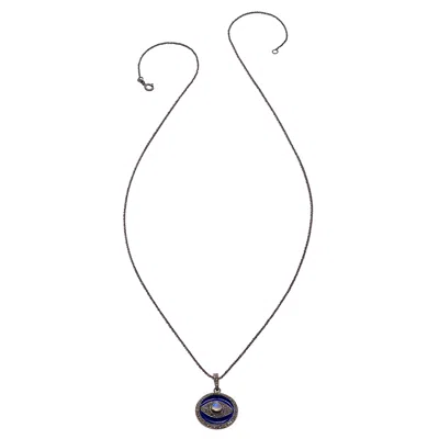 Heather Hawkins Jewelry Women's Blue Enamel Evil Eye Diamond Pendant Necklace - Navy Enamel - Black Rhodium