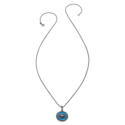 Heather Hawkins Jewelry Women's Blue Enamel Evil Eye Diamond Pendant Necklace - Turquoise - Black Rhodium -