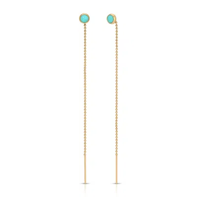 Heather Hawkins Jewelry Women's Blue Fine Jewelry Speedway Four Millimeter Fourteen Karat Yellow Gold Threader Earrings - Tu