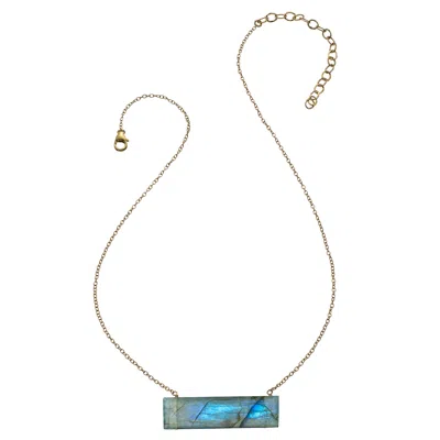 Heather Hawkins Jewelry Women's Blue Float Custom Cut Bar Semi-precious Baguette Gemstone Necklace - Labradorite - Gold-fill