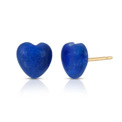 Heather Hawkins Jewelry Women's Blue Lapis Lazuli Tiny Heart Gemstone Stud Earrings - Goldfilled