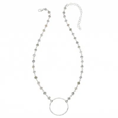 Heather Hawkins Jewelry Women's Blue Large Hammered Circle Necklace - Sterling Silver - Labradorite