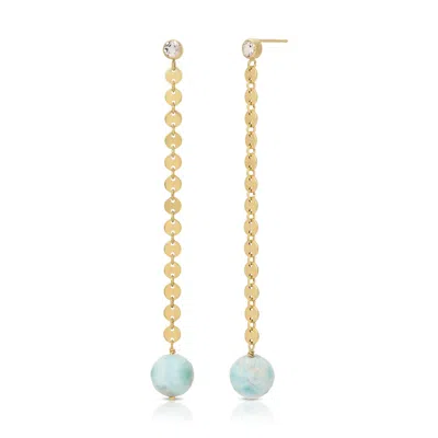 Heather Hawkins Jewelry Women's Blue November Rain Post Back Earrings - White Topaz - Larimar - Gold-filled