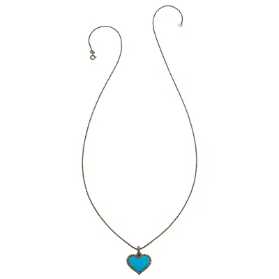 Heather Hawkins Jewelry Women's Blue Poker Face Diamond Enamel Heart Pendant Necklace - Turquoise Enamel - Black Rhodium
