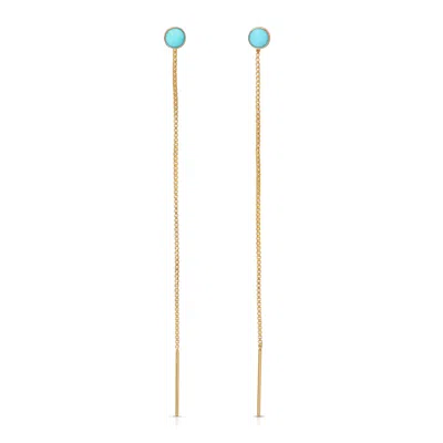 Heather Hawkins Jewelry Women's Blue Speedway Four Millimeter Gemstone Threader Post Earrings - Turquoise - Goldfilled