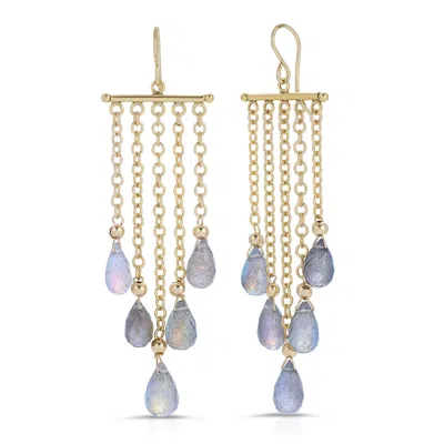 Heather Hawkins Jewelry Women's Blue Three Tier Chandelier Gemstone Earrings - Labradorite - Goldfilled