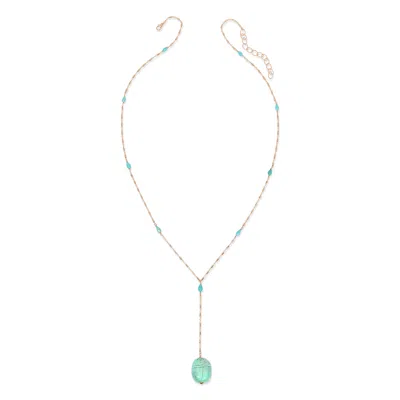 Heather Hawkins Jewelry Women's Blue Turquoise Scareb Y Necklace Goldfilled