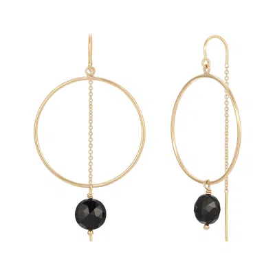 Heather Hawkins Jewelry Women's Coin Gemstone Hoop Threader Earrings - Black Spinel - Goldfilled