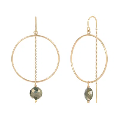 Heather Hawkins Jewelry Women's Coin Gemstone Hoop Threader Earrings - Pyrite - Goldfilled