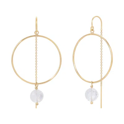 Heather Hawkins Jewelry Women's Coin Gemstone Hoop Threader Earrings - Rainbow Moonstone - Goldfilled In Yellow