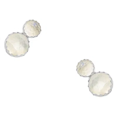 Heather Hawkins Jewelry Women's Coupled Extra Tiny Rainbow Moonstone Serrated Studs - Sterling Silver In Gray