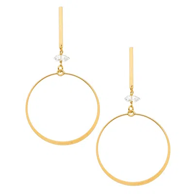 Heather Hawkins Jewelry Women's Crazy For You Flat Front Drop Hoop Earrings - Herkimer Diamond Crystals - Goldfilled