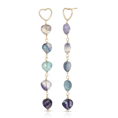 Heather Hawkins Jewelry Women's Crazy On You Linear Heart Drop Earrings - Fluorite - Goldfilled In Yellow