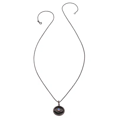 Heather Hawkins Jewelry Women's Enamel Evil Eye Diamond Pendant Necklace - Black Enamel - Black Rhodium