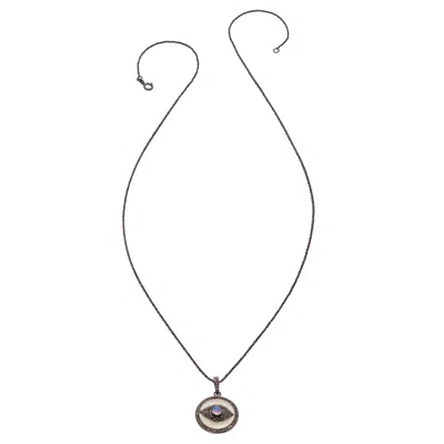 Heather Hawkins Jewelry Women's Enamel Evil Eye Diamond Pendant Necklace - White Enamel - Black Rhodium
